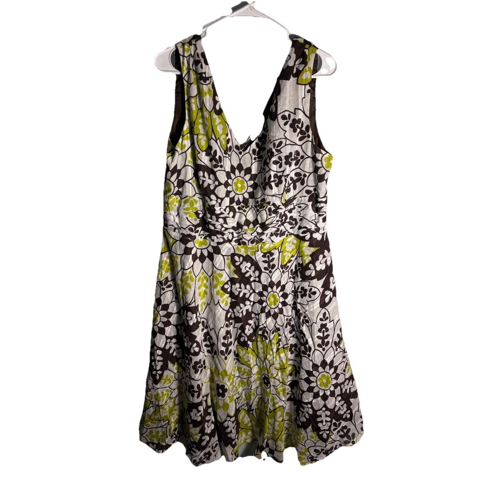 Sleeveless Floral Lined A Line V Neck Dress Robbie Bee Plus Size 18 Brown Green